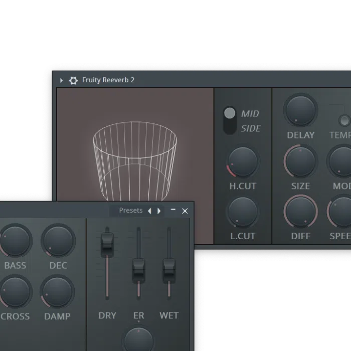 Fruity Reverb 2 overlapping control panels