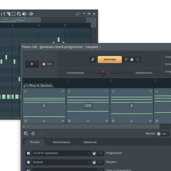 Piano roll generate chord progression window