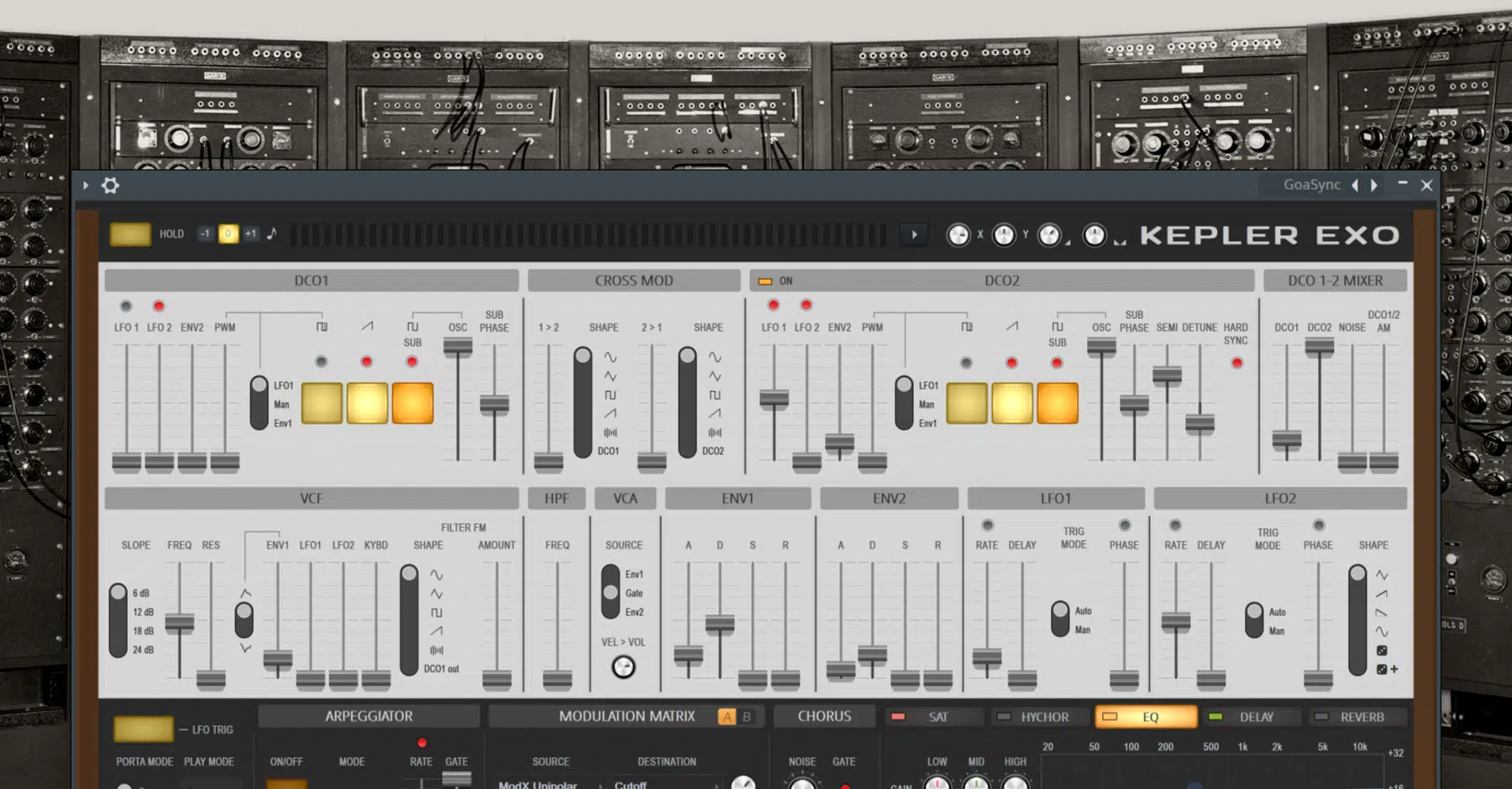 Kepler Exo plugin over vintage analog synthesizer hardware