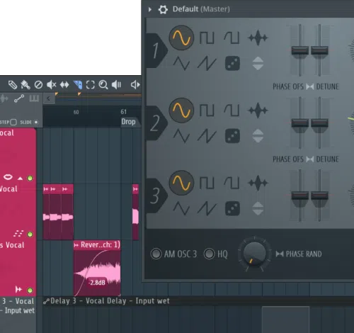 FL Studio 3xOsc instrument over the playlist